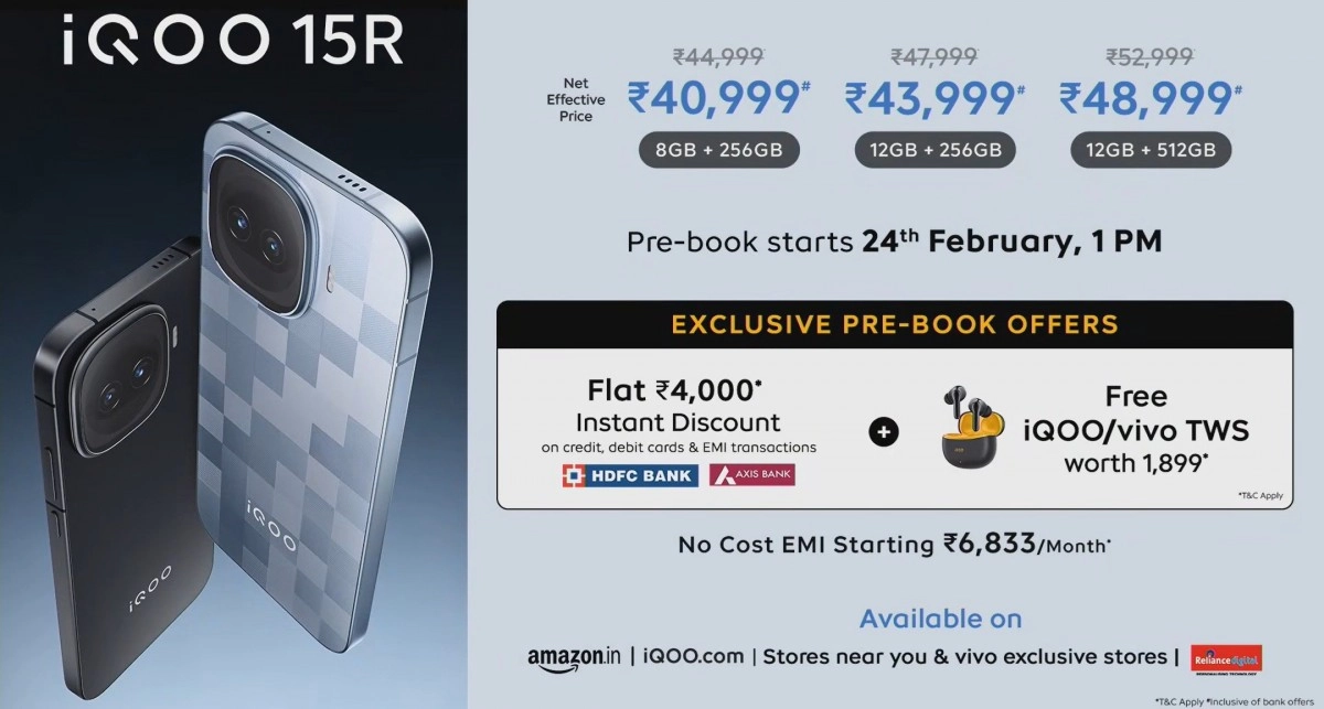 iQOO 15R phone with offers and pricing.