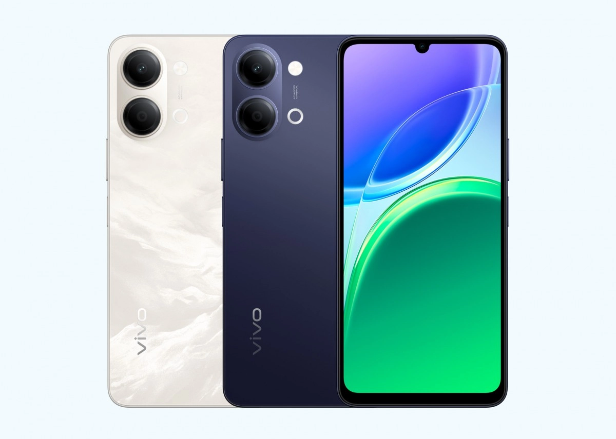 vivo Y05 smartphone in white and blue colors.