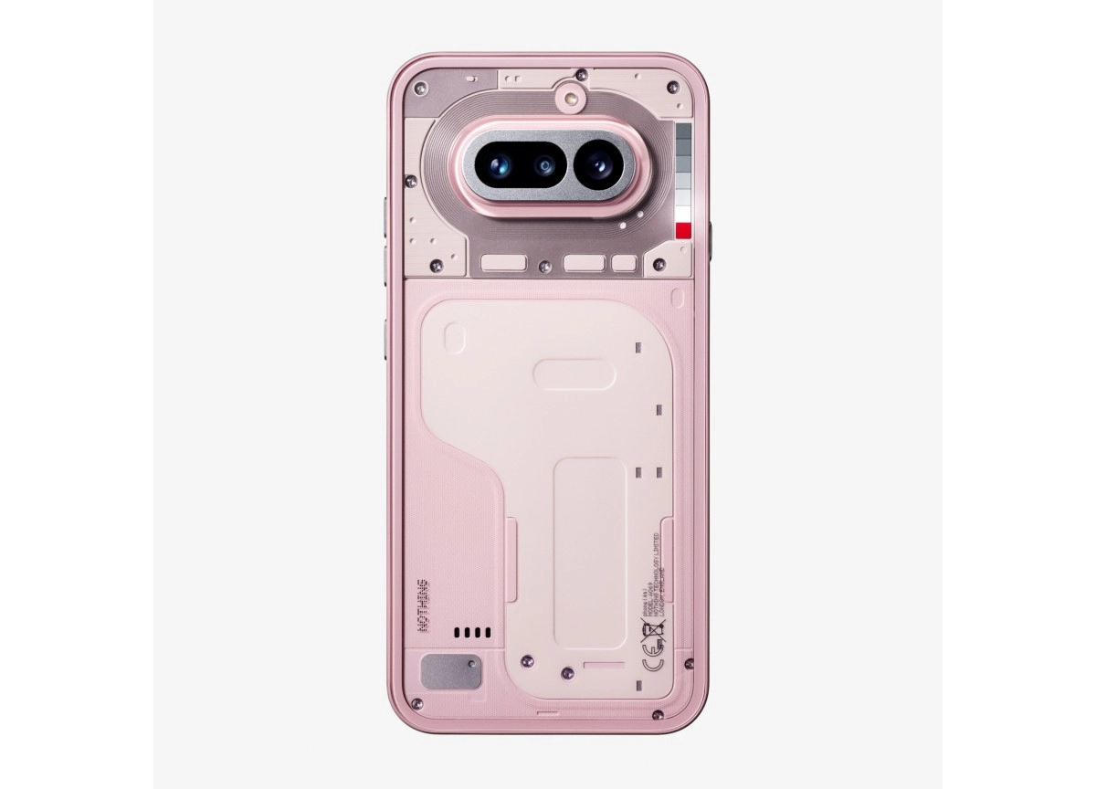Pink Nothing Phone (4a) with exposed internal components.
