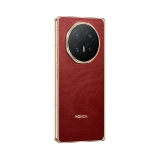Honor Magic V6 rear with textured red leather.