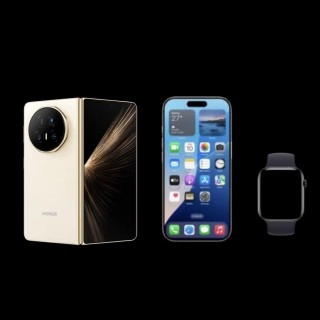 Honor Magic V6, iPhone, and smartwatch lineup.