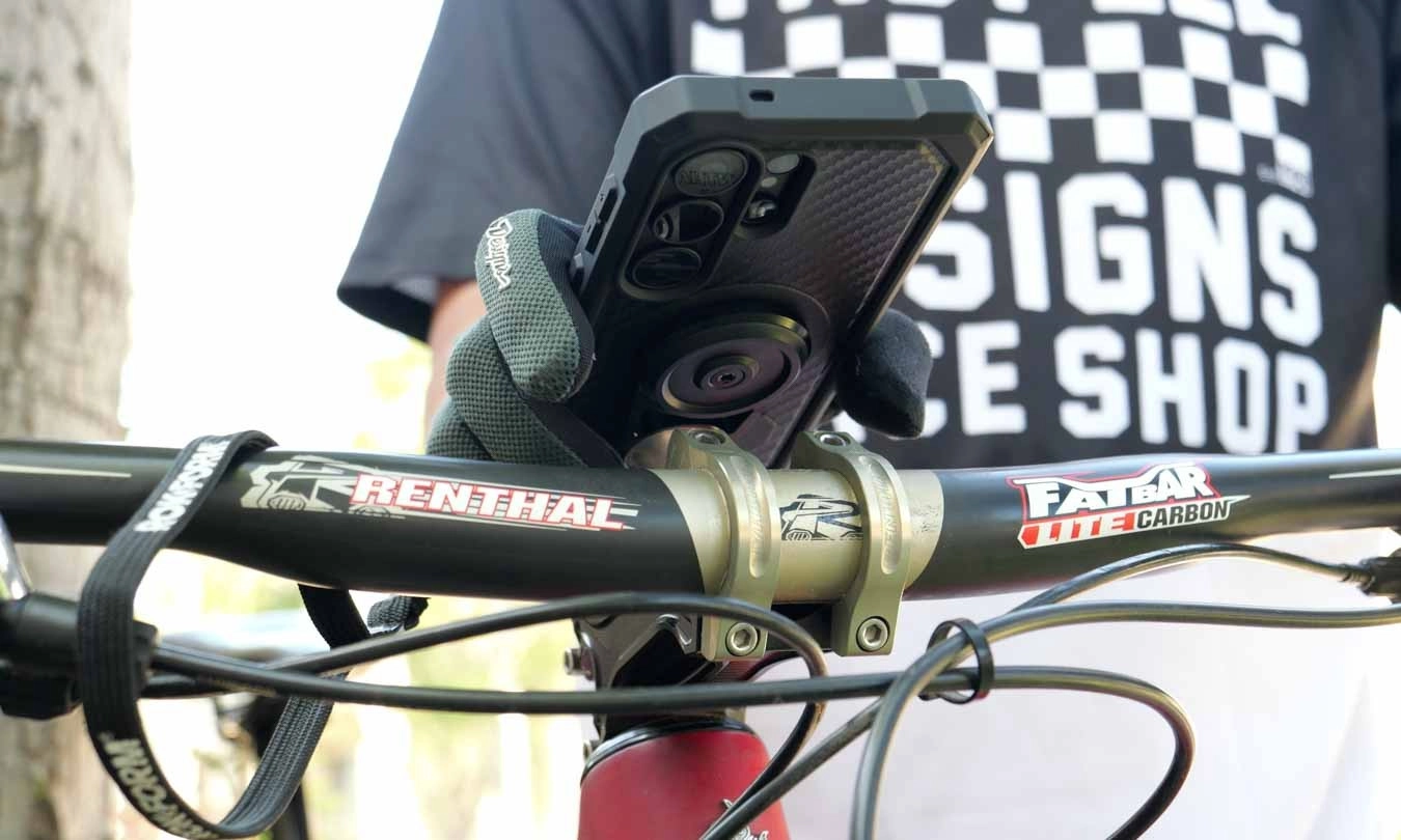 ROKFORM rugged case on bike handlebars