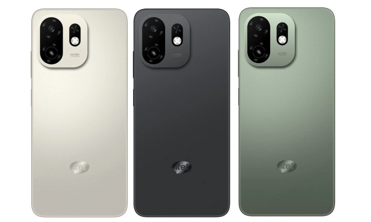 itel Zeno 100 phones in three colors.