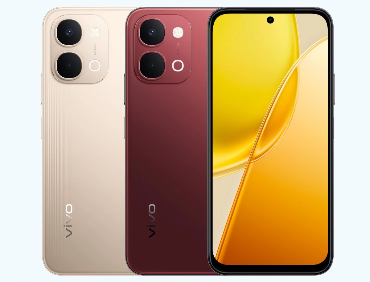 Vivo Y51 Pro 5G phones, gold and red.