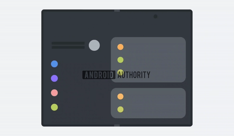 Samsung wide foldable UI concept with colored dots.