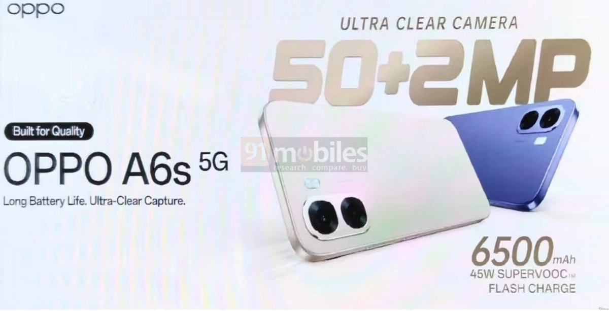 Oppo A6s 5G with 50MP camera, 6500mAh battery.