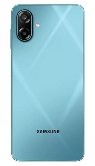 Samsung Galaxy M17e light blue back view