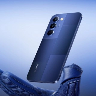 Realme P4 Lite 5G blue smartphone rear view.