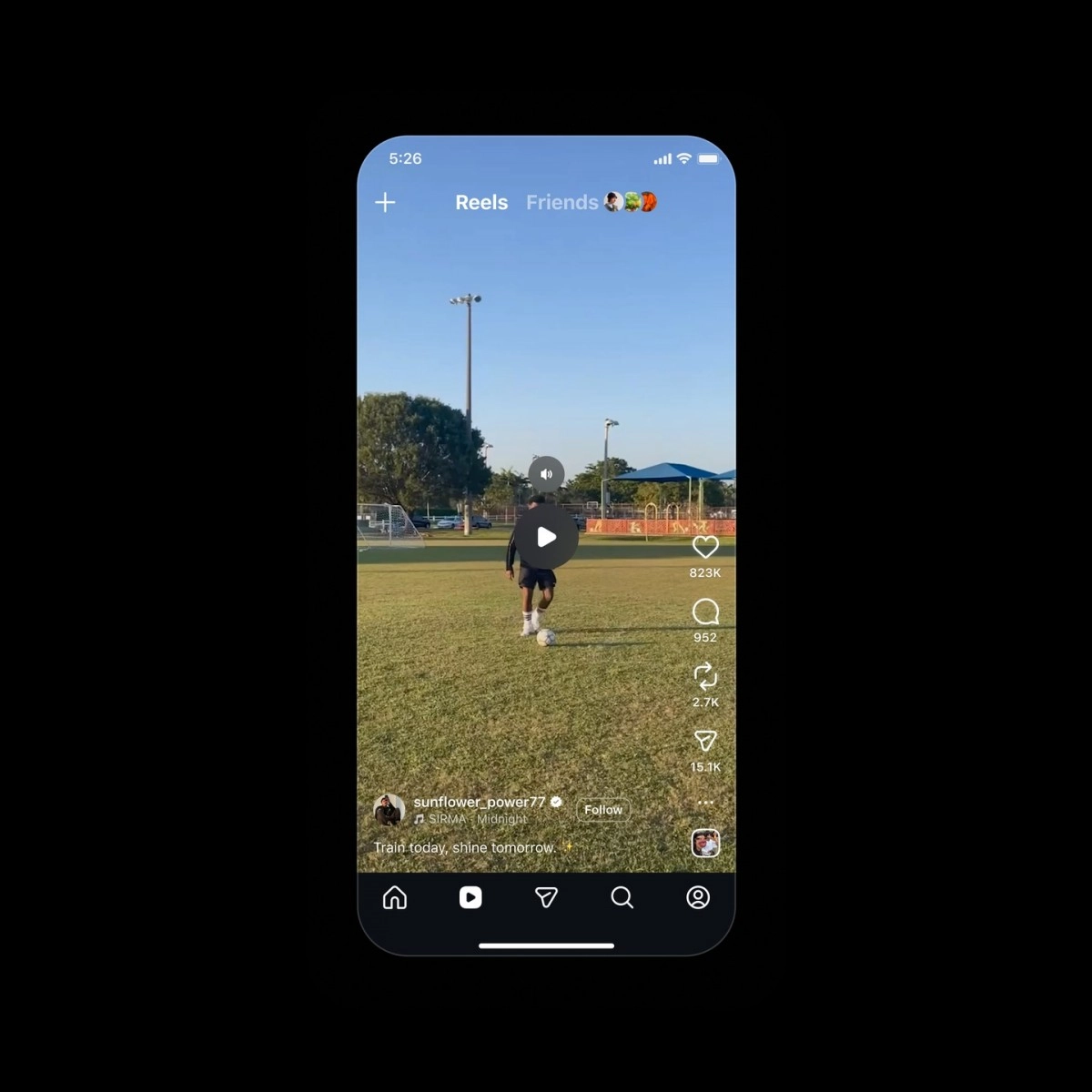 Instagram Reel paused with a single tap