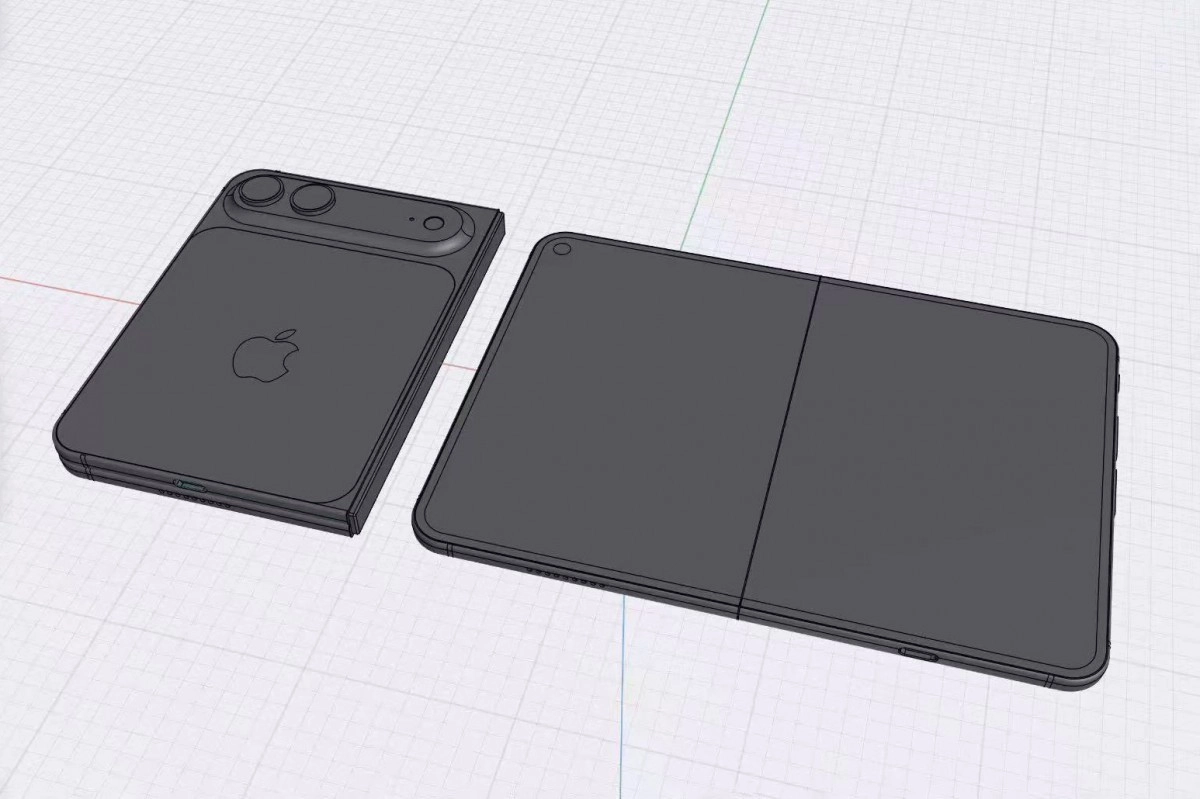 iPhone Fold concept render showing folded and unfolded modes.