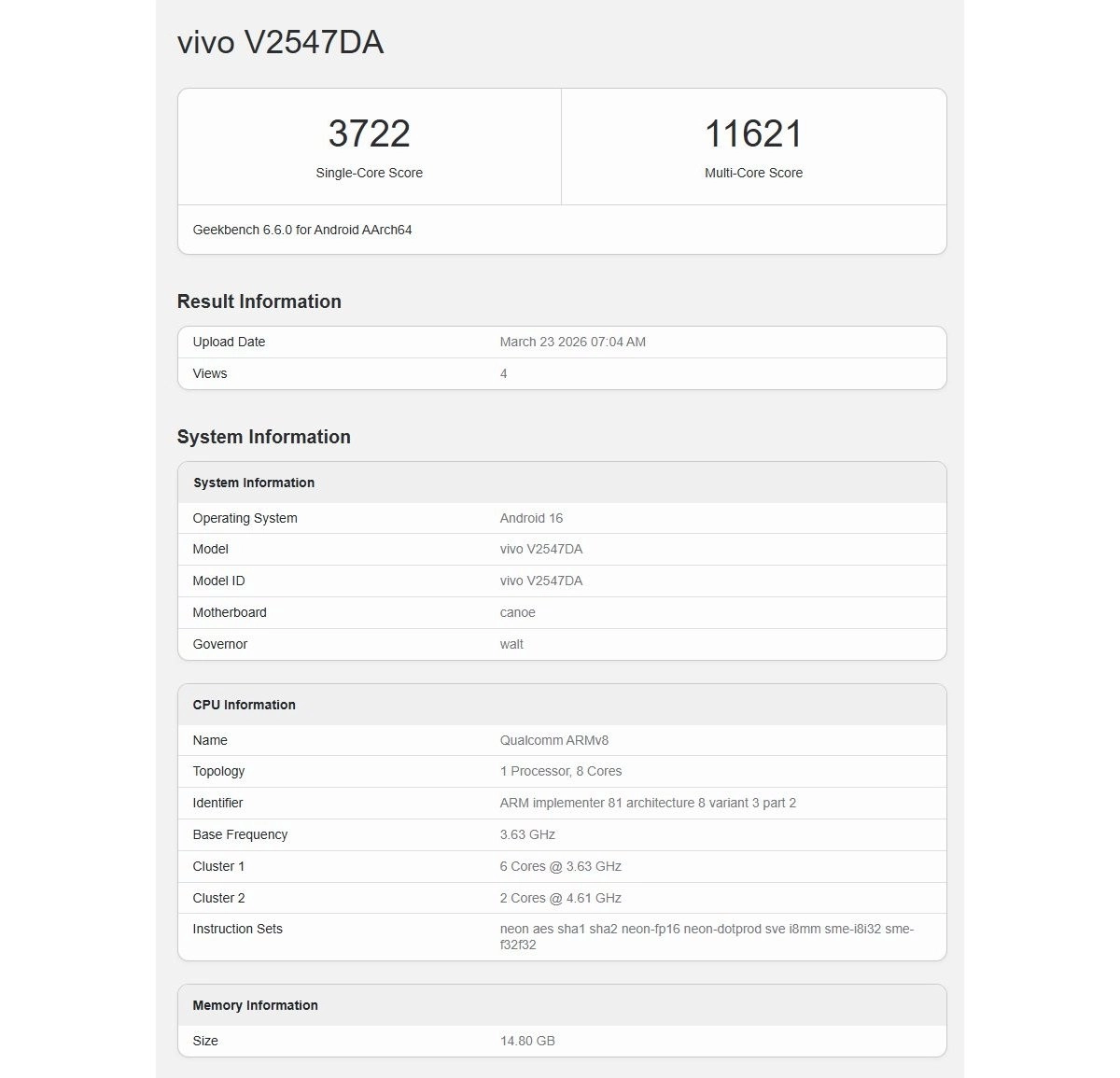 vivo X300 Ultra Geekbench 6 scores and specs