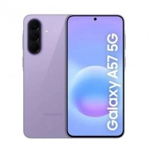 Samsung Galaxy A57 5G lilac smartphone front and back.
