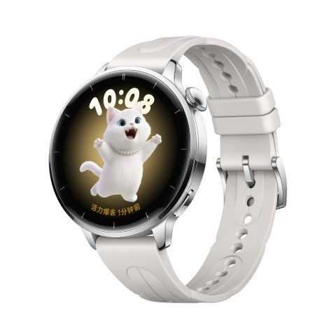Oppo Watch X3 Mini with white band, cat watch face.