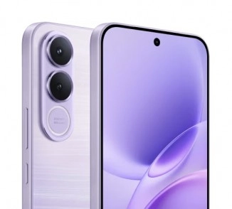 vivo V70 FE phone, lavender color, dual camera
