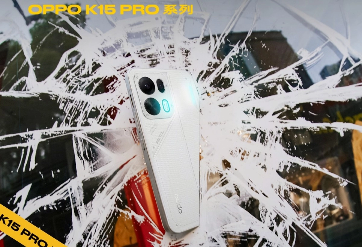 White Oppo K15 Pro series smartphone back view.