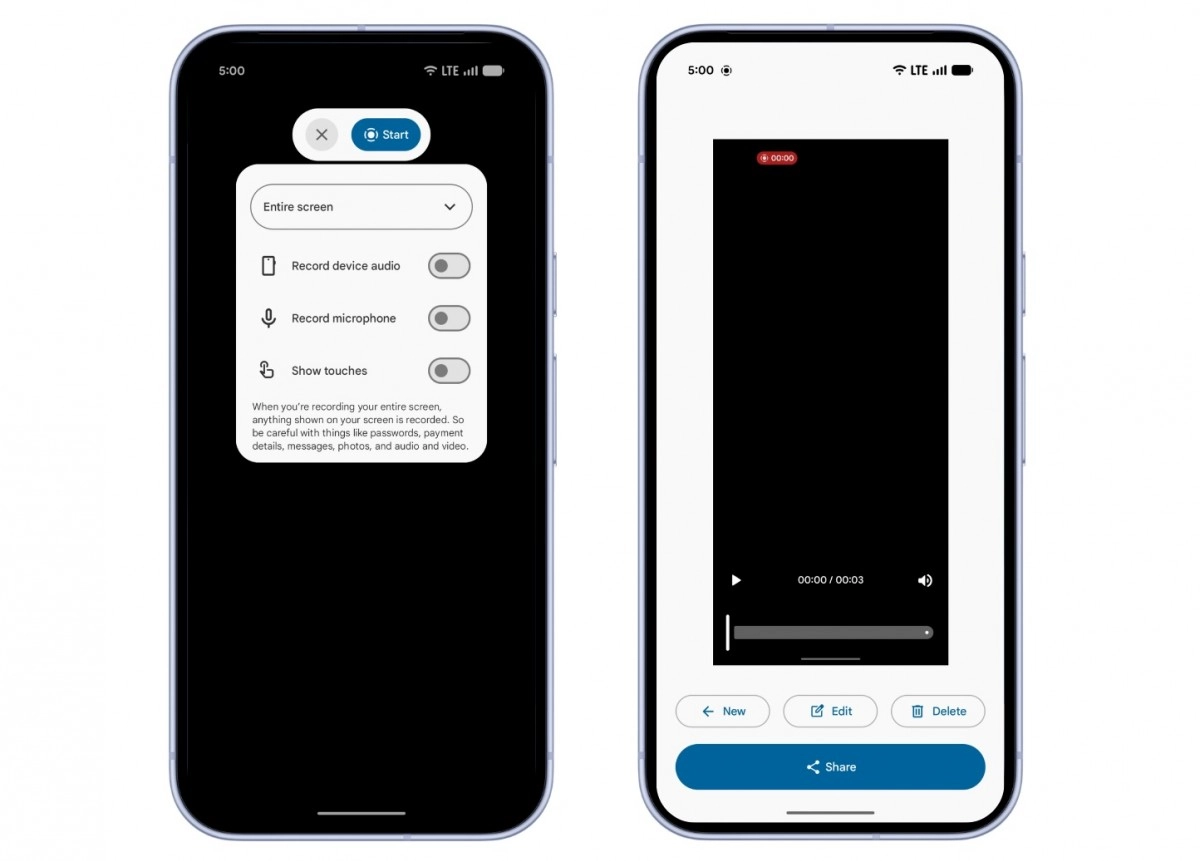 Android screen recording options and playback on phone.