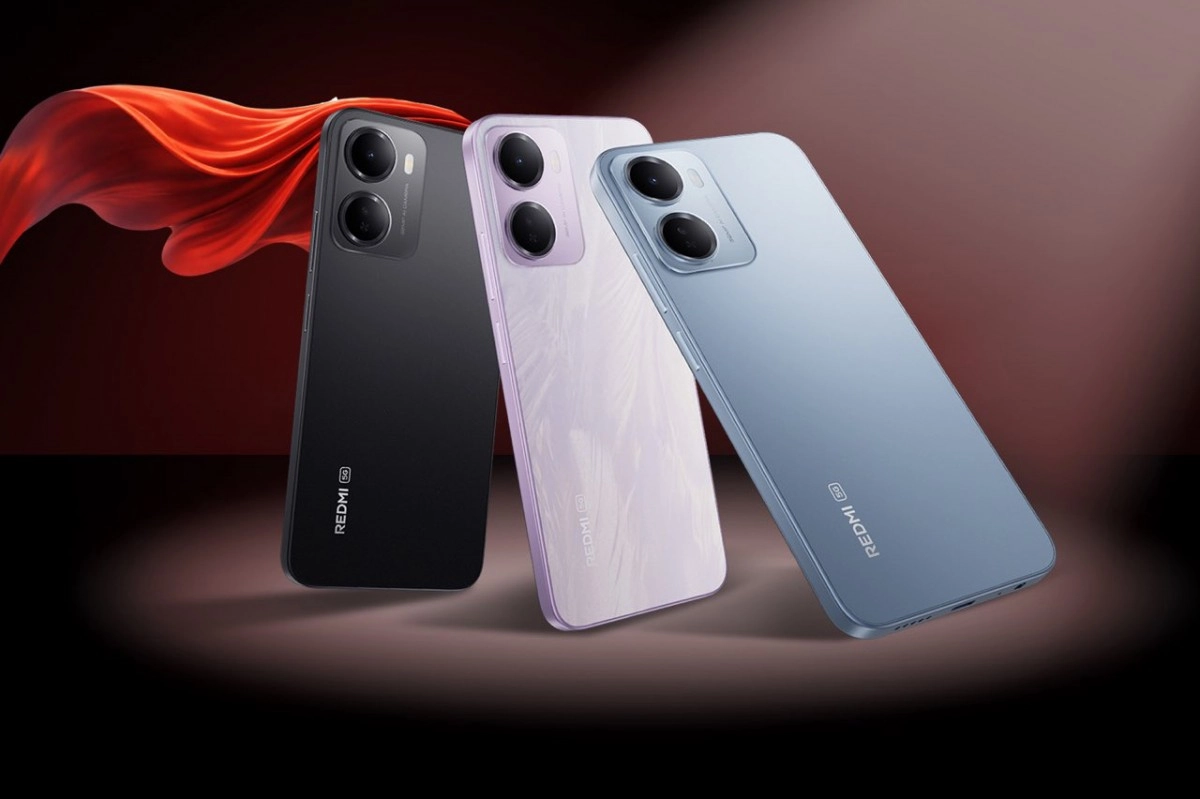 Three Redmi 15A phones in different colors.