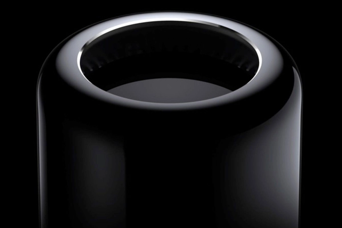 Apple Mac Pro cylinder on black background