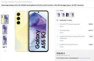 Samsung Galaxy A55 5G smartphone lemon color