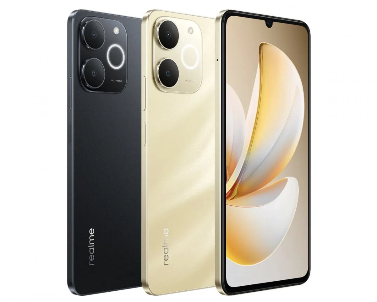 Realme Narzo 100 Lite phones in black and gold.