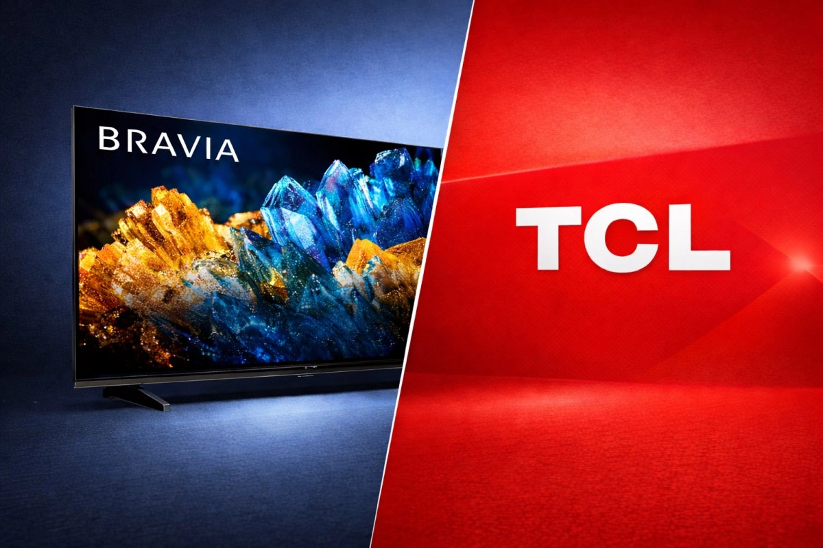 Sony Bravia TV next to TCL logo.