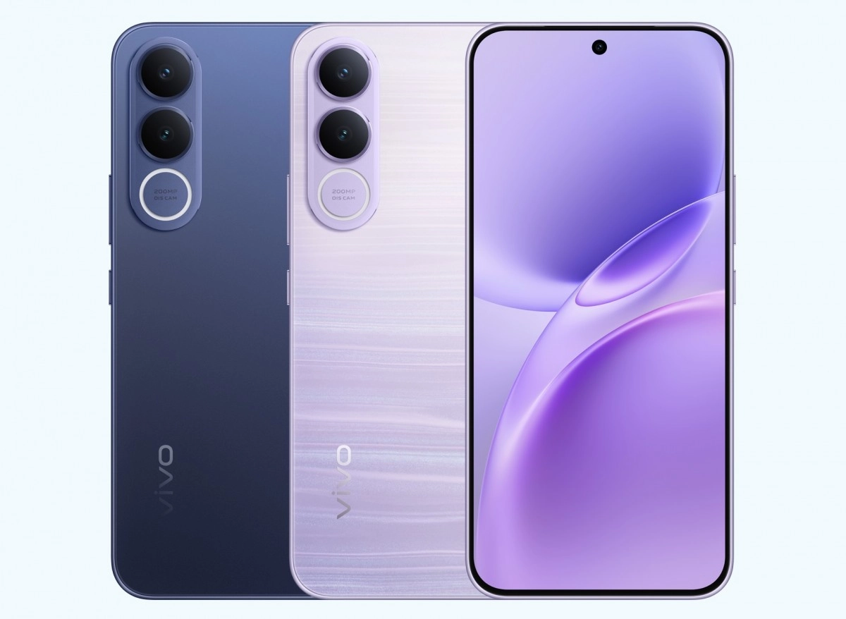 vivo V70 FE phones, blue and lilac, 200MP camera