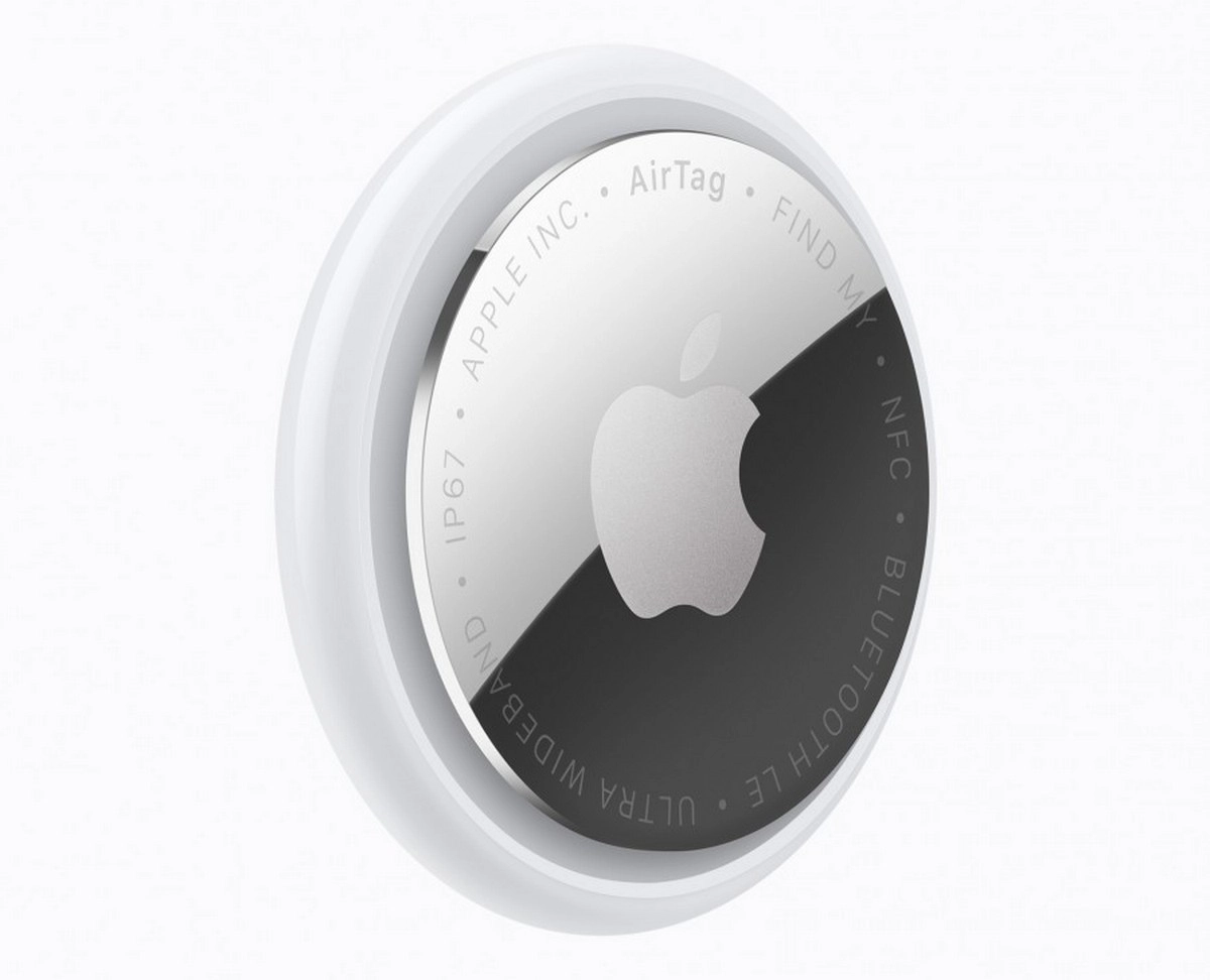White Apple AirTag 2 with logo.