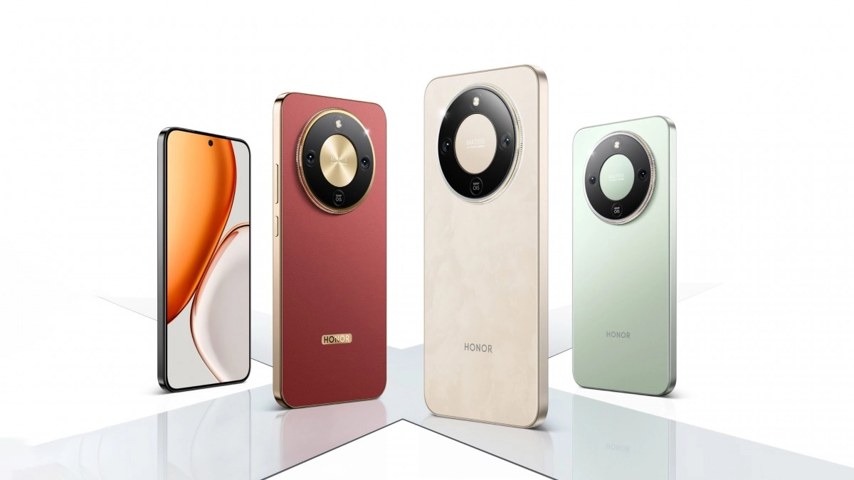 Honor X70 Refresh Edition phones in red, beige, green