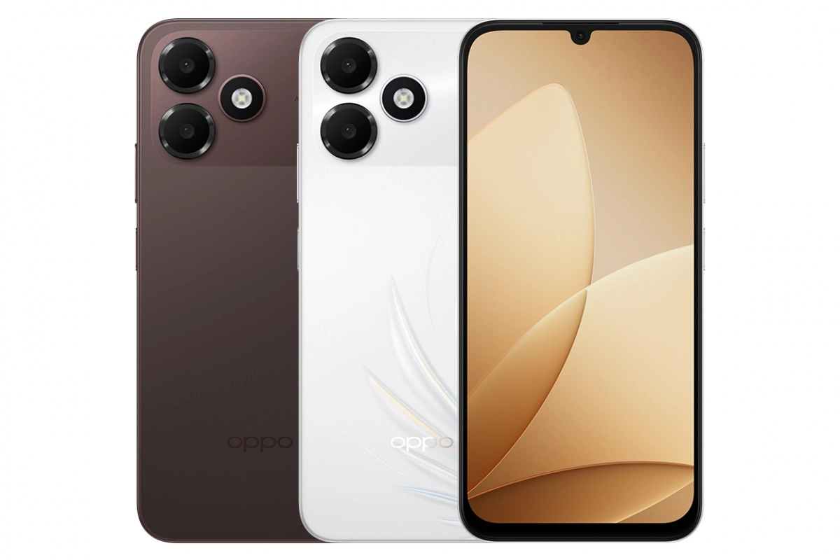 Oppo A6c white, brown phones with revised camera design.