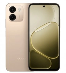 Oppo A6k smartphone in champagne gold.