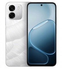 Oppo A6k variant smartphone, white with textured back.