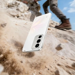 Realme C100 4G phone falls on rocky terrain.