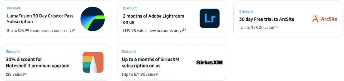 Various discounts for subscriptions and services.