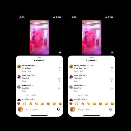 Instagram comments screen showing edited comment.