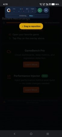 GameBench FPS Monitor app overlay with metrics
