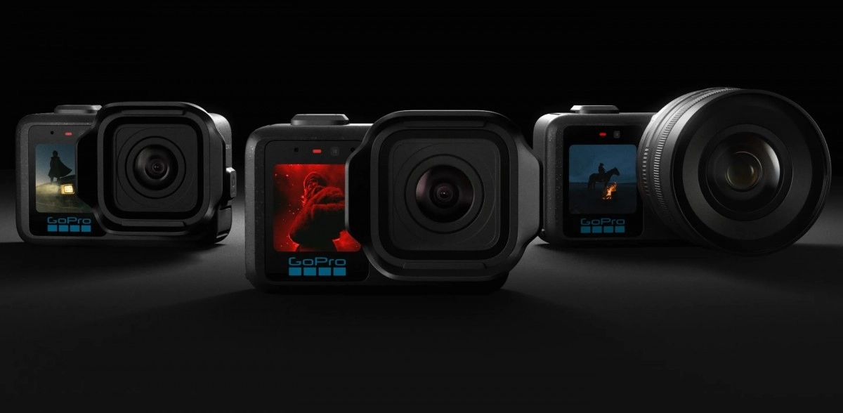 GoPro Mission 1 cameras with lens and screens.