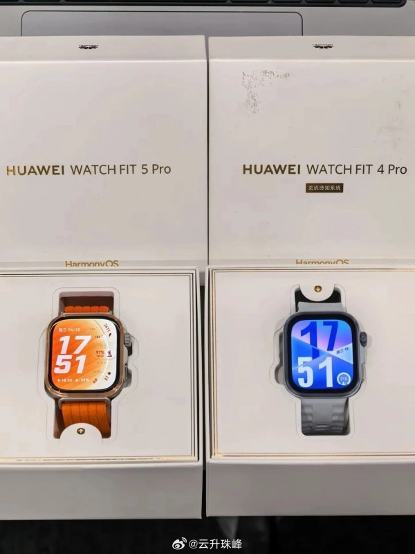 Huawei Watch Fit 5 Pro and 4 Pro boxes.