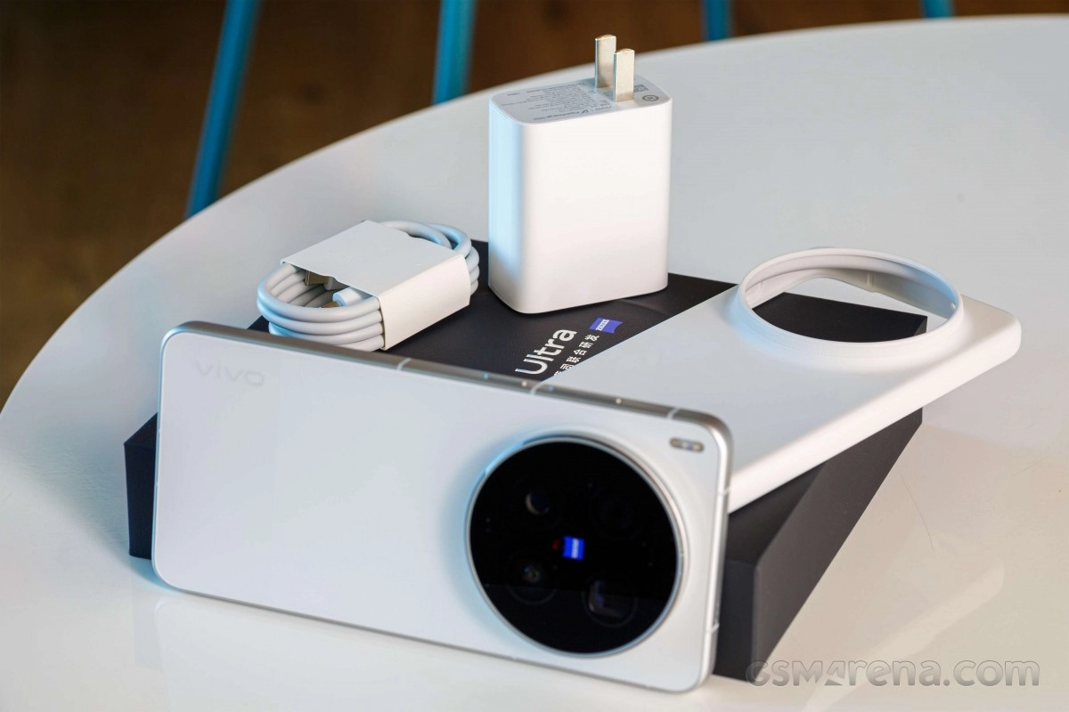 vivo X300 Ultra phone, charger, cable, and case.