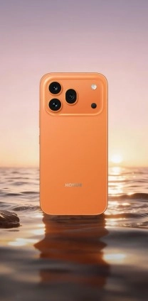 Honor 600 Pro orange smartphone rear camera.