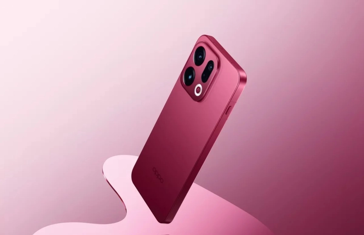 Red Oppo Find X9s smartphone with triple camera.