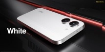 White Poco X8 Pro Max phone with dual cameras.