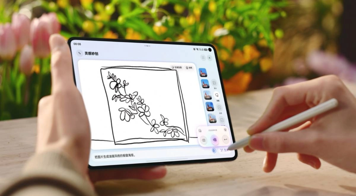 Huawei Pura X Max stylus drawing on large display