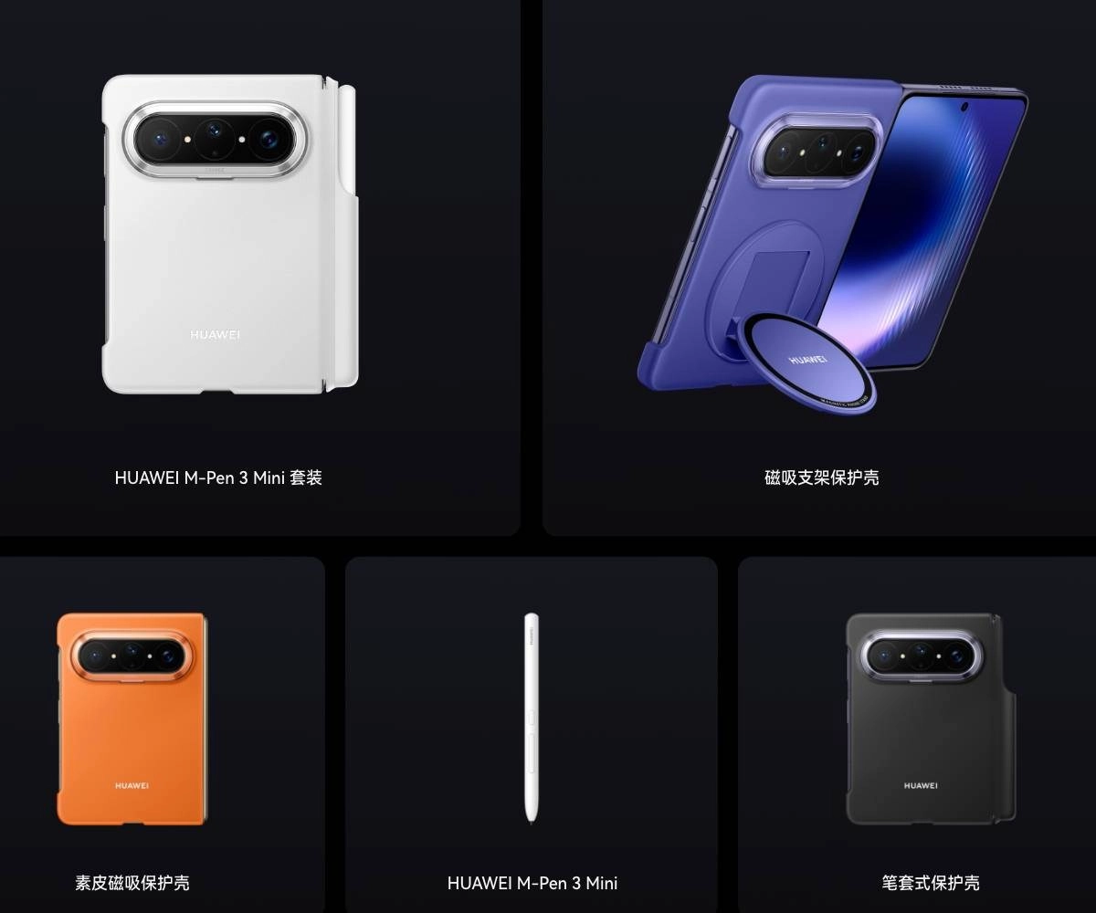 Huawei Pura X Max with stylus support accessories.