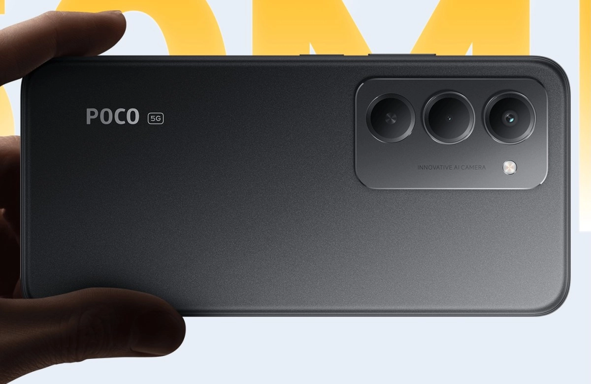 Poco M8s 5G phone with triple camera system.