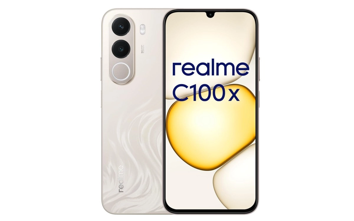 Realme C100X smartphone front and back