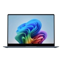 Samsung Galaxy Book6 Edge laptop with colorful abstract wallpaper.