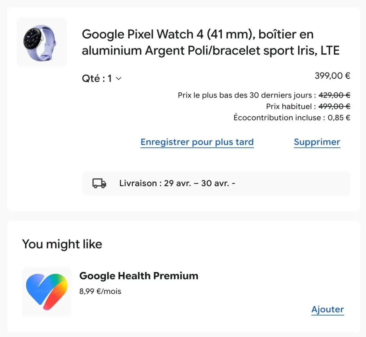 Google Pixel Watch 4 with Iris sport band.