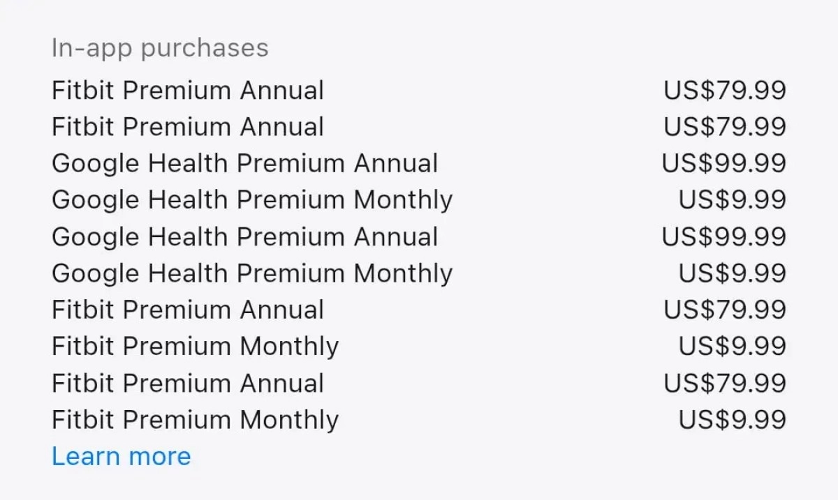 Fitbit and Google Health Premium subscription prices.