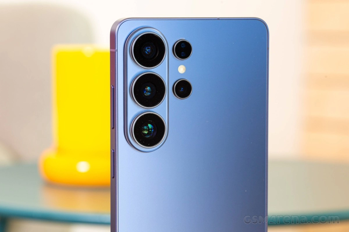 Blue Samsung phone with multiple camera lenses.