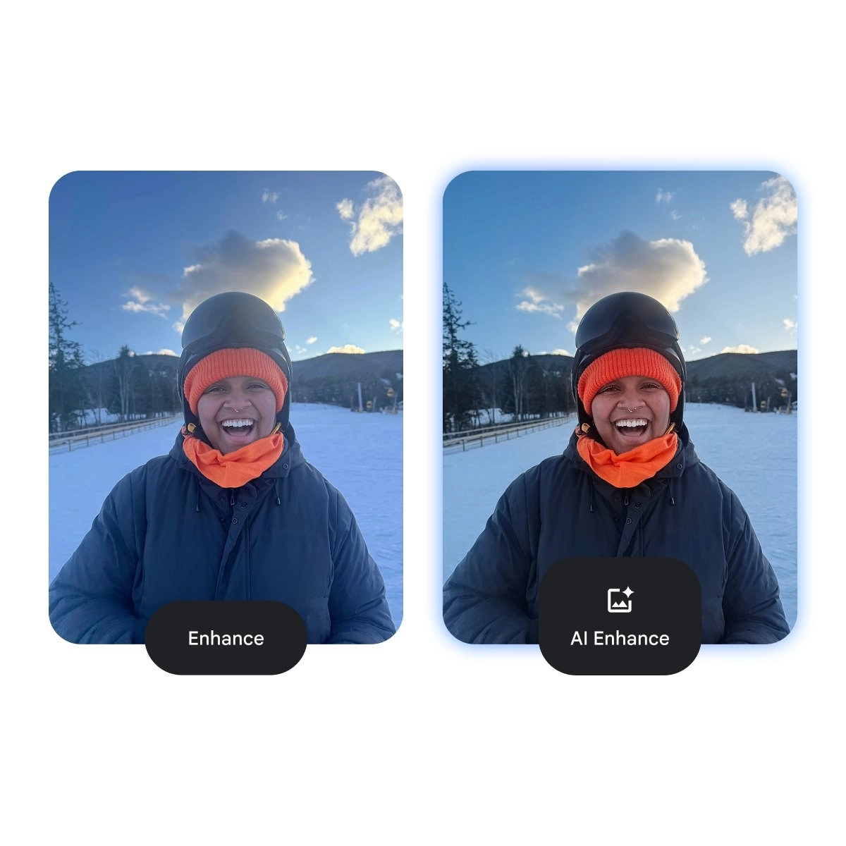 Google Photos AI Enhance before and after.